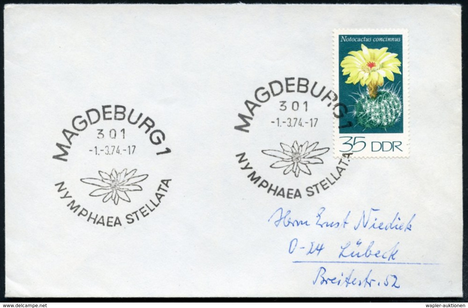 1974 301 MAGDEBURG 1, Sonderstempel: NYMPHAEA STELLATA (Kaktusblüte) Auf EF 3 Pf. Notocactus Concinnus, BRD-Brief (Mi.19 - Autres & Non Classés
