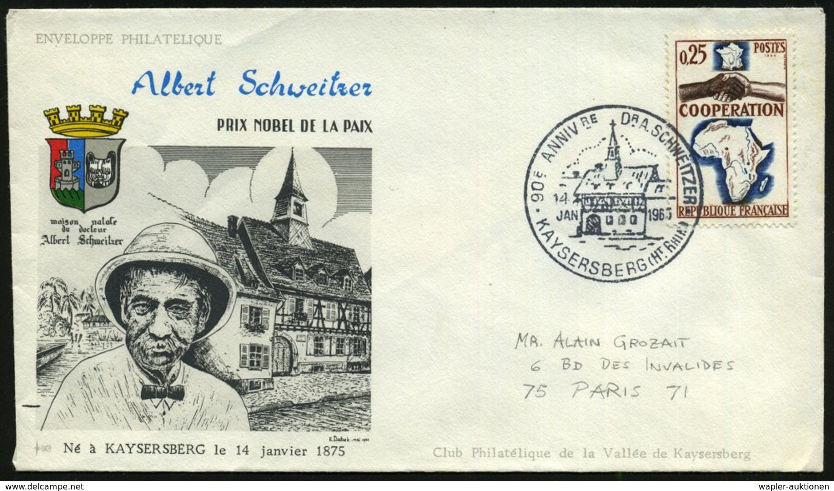 1963 (14.1.) FRANKREICH, Sonderstempel: KAYSERBERG (HT RHIN), 90e ANNIVre Dr. A. SCHWEITZER (Geburtshaus A. Schweitzer,  - Other & Unclassified