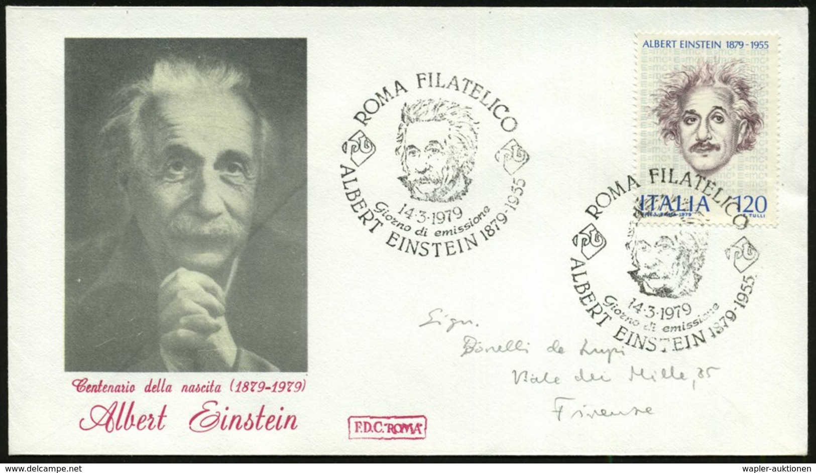 1979 (14.3.) ITALIEN, 120 L. Albert Einstein "100. Geburtstag" (1879-1955) Nobelpreis 1921 + ET-Sonderstempel: ROMA (Kop - Other & Unclassified