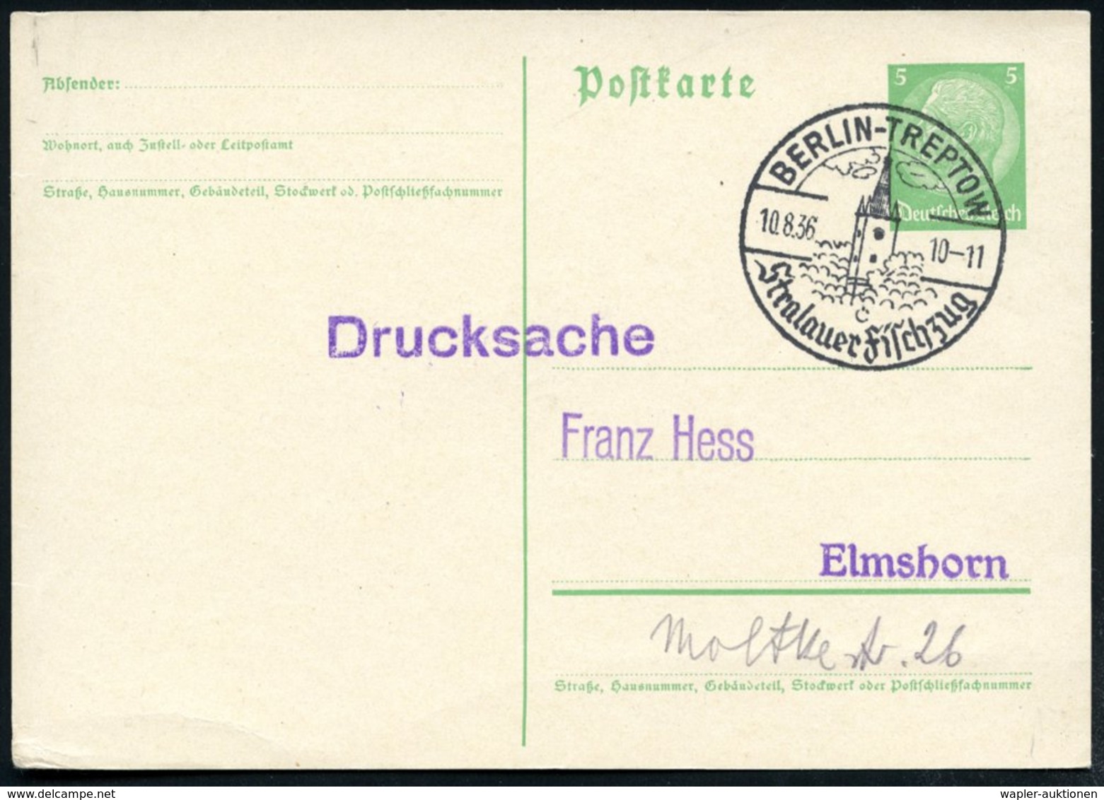 1936 (10.8.) BERLIN-TREPTIW, Sonderstempel: Stralauer Fischzug (Kirchturm Stralau) = Rahmen-Veranstaltung Der Olympiade  - Other & Unclassified