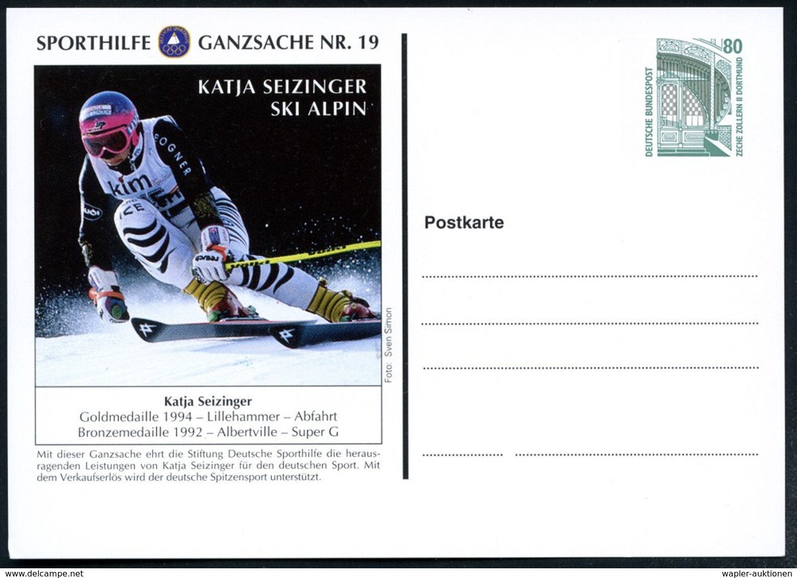 1994 B.R.D., PP 50 Pf. Bauwerk, Grün: Sporthilfe Nr.19: KATJA SEIZINGER, SKI ALPIN (Gold 1994, Bronze 1992) Ungebr. (Mi. - Other & Unclassified