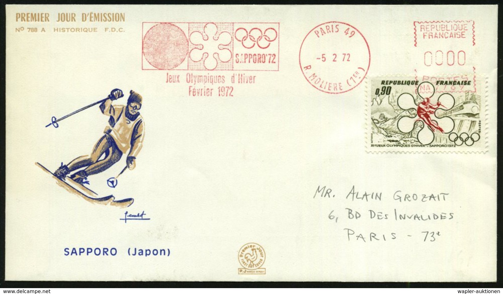 1972 (5.2.) FRANKREICH, Olymp. Winterspiele 1972, Absender-Freistempel: PARIS 49, SAPPORO'72, Jeux Olympiques D'Hiver In - Other & Unclassified