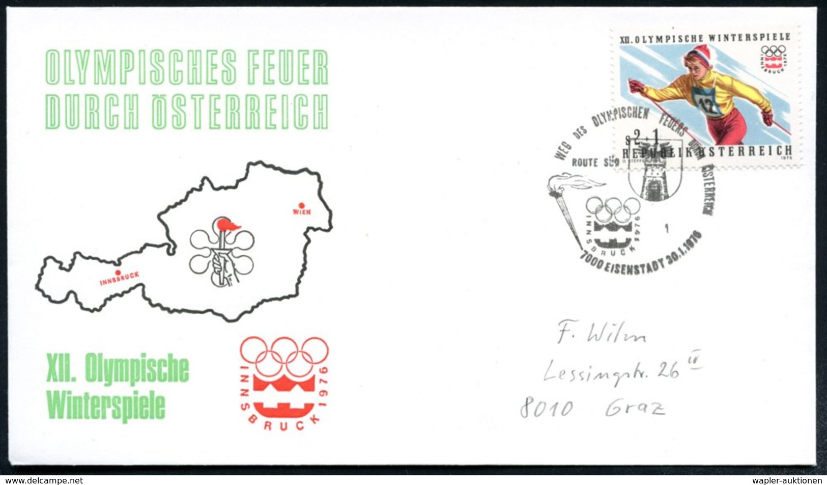 1976 ÖSTERREICH, Olympische Winterspiele Innsbruck, 3 Verschiedene Fackellauf-Sonderstempel: Eisenstadt, Innsbruck U. Wi - Other & Unclassified