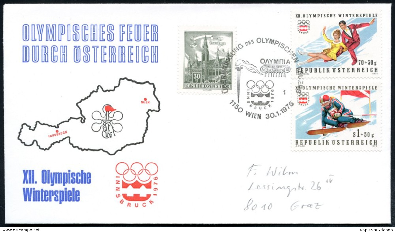 1976 ÖSTERREICH, Olympische Winterspiele Innsbruck, 3 Verschiedene Fackellauf-Sonderstempel: Eisenstadt, Innsbruck U. Wi - Other & Unclassified