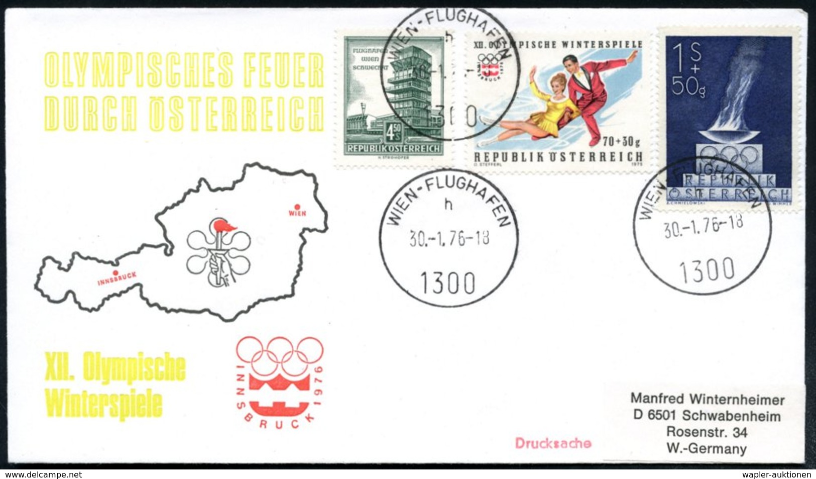 1976 ÖSTERREICH, Olympische Winterspiele Innsbruck, 2 Verschiedene Fackellauf-Sonderstempel: 1150 Wien U. 1300 WIEN-FLUG - Other & Unclassified