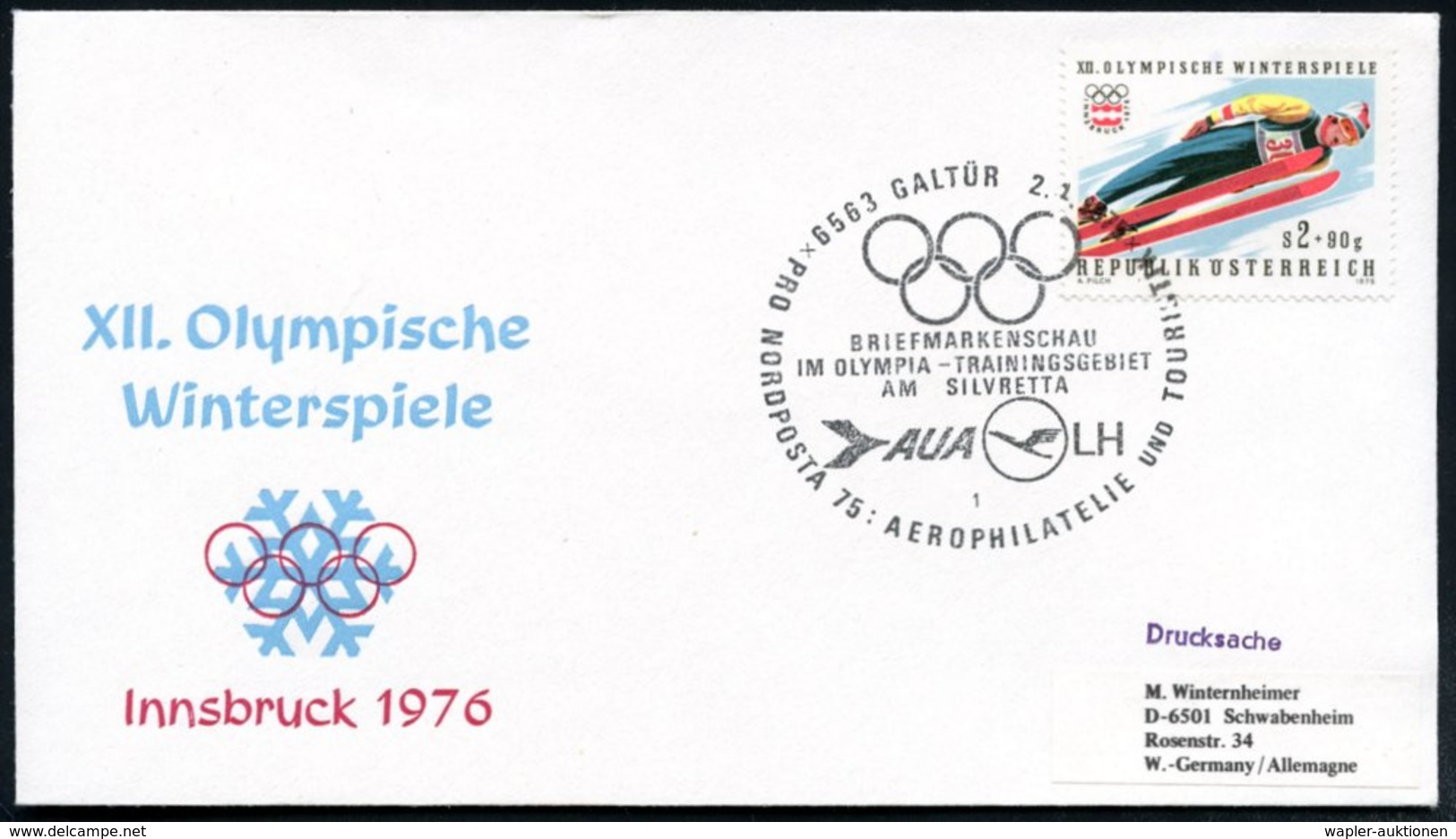 1976 ÖSTERREICH, Olympische Winterspiele Innsbruck, 3 Verschiedene Olympia-Flugzeug-Sonderstempel: 6563 GALTÜR, 6010 Bzw - Other & Unclassified