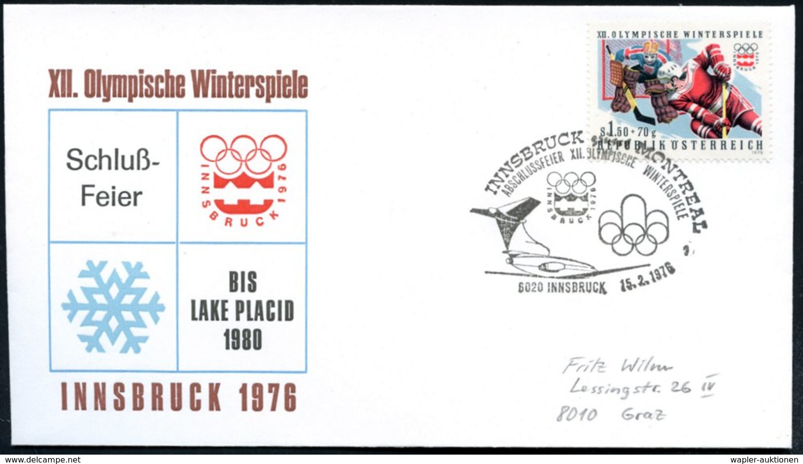 1976 ÖSTERREICH, Olympische Winterspiele Innsbruck, 3 Verschiedene Olympia-Flugzeug-Sonderstempel: 6563 GALTÜR, 6010 Bzw - Other & Unclassified