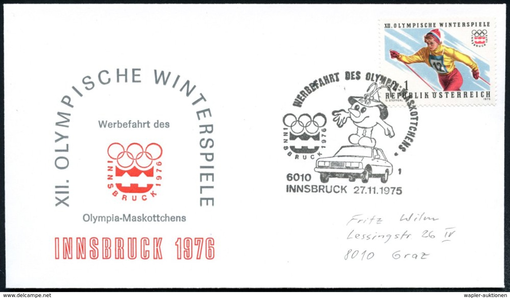 1975/76 ÖSTERREICH, Olympische Winterspiele Innsbruck, 1,50 S. Bildganzsache (Mi.P 443 A) Und Sonderstempel Mit Olympia- - Other & Unclassified