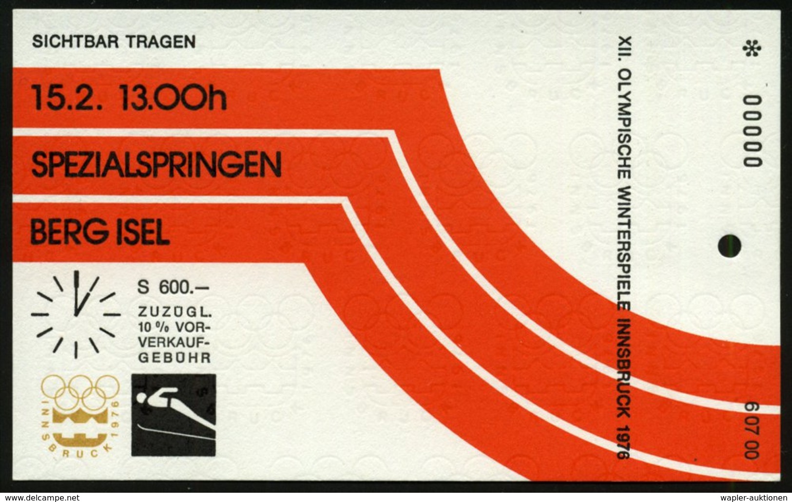 1976 ÖSTERREICH, Olympische Winterspiele Innsbruck, Eintrittskarte Vom 15.2.: SPEZIALSPRINGEN BERG ISEL Nr.00000 = Muste - Other & Unclassified