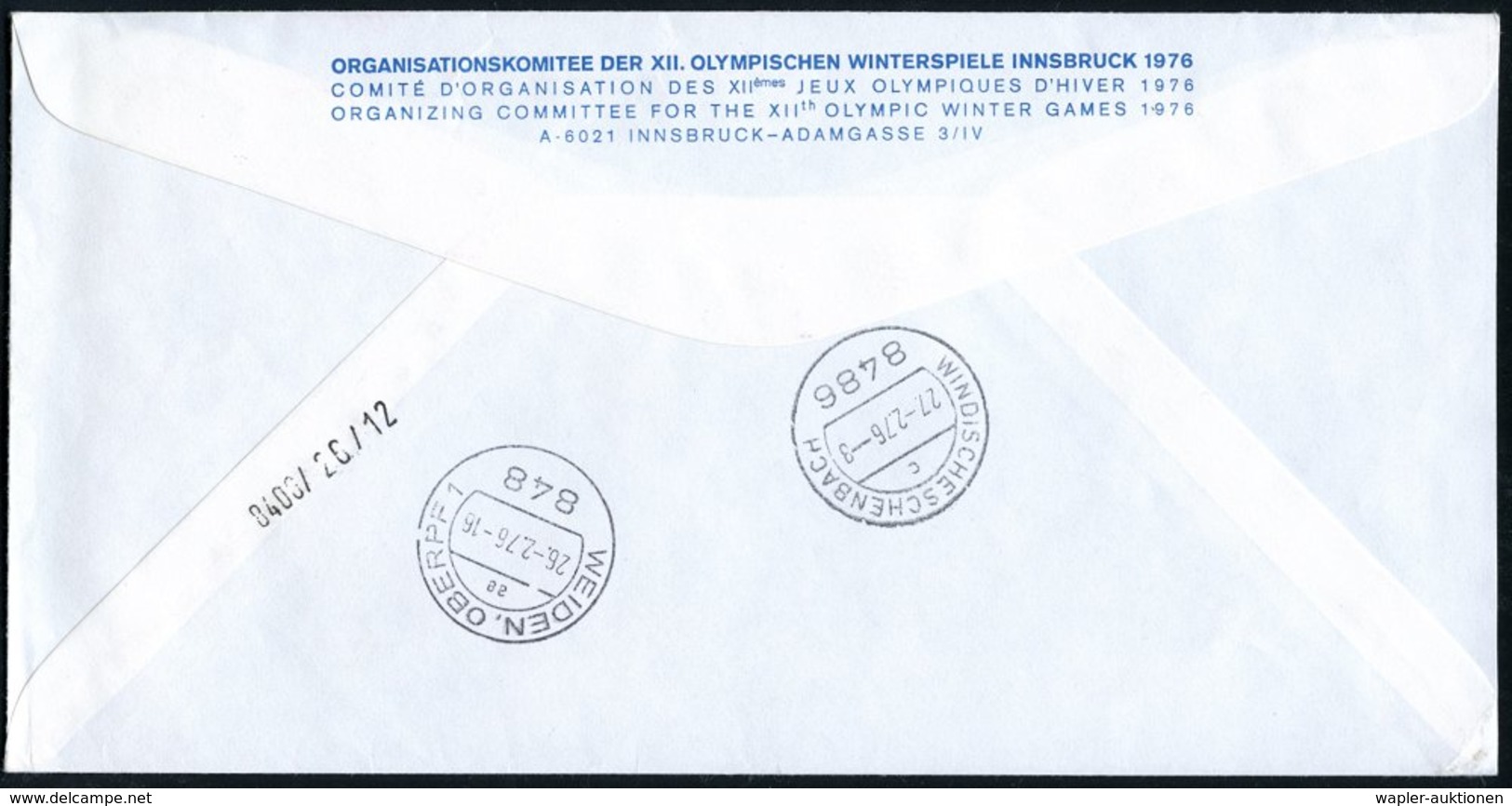 1976 (25.2.) ÖSTERREICH, Olympische Winterspiele Innsbruck, Absender-Freistempel: INNSBRUCK, ORGANISATIONSKOMITEE XII. O - Other & Unclassified