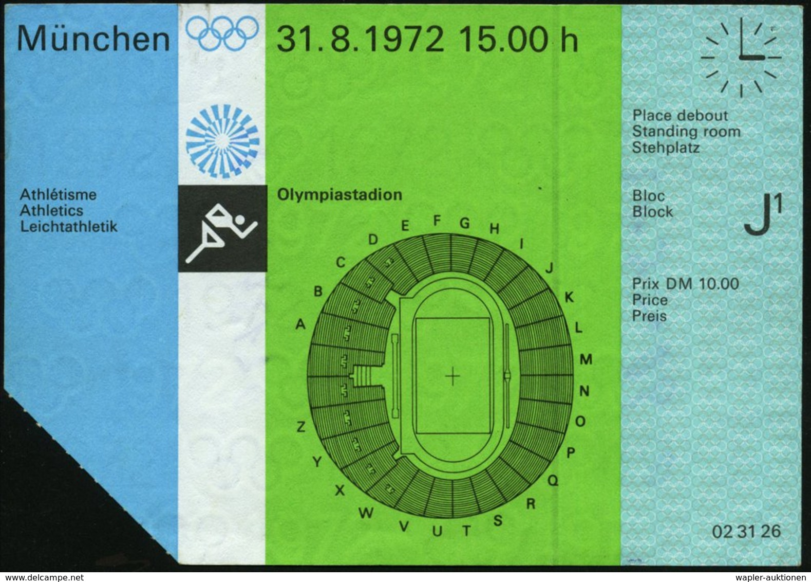 1972 (31.8.) 8 MÜNCHEN, Orig. Eintrittskarte Olympiastadion Leichtathletik, Rs. Olympia-Gelände - Olympische Sommerspiel - Other & Unclassified