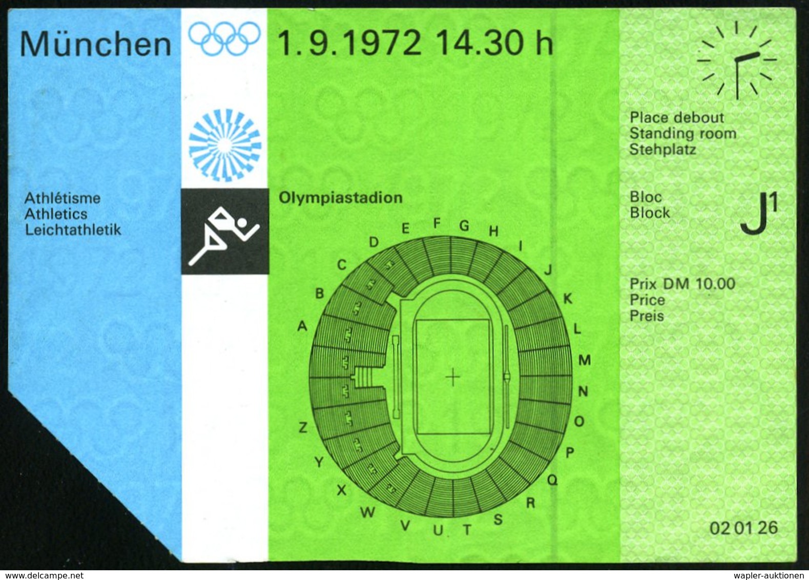 1972 (1.9.) 8 MÜNCHEN, Orig. Eintrittskarte Olympiastadion Leichtathletik, Rs. Olympia-Gelände - Olympische Sommerspiele - Other & Unclassified