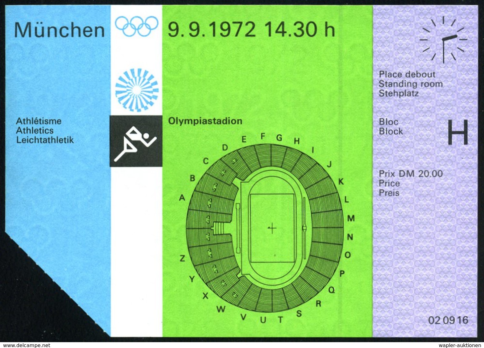 1972 (9.9.) 8 MÜNCHEN, Orig. Eintrittskarte Olympiastadion Leichtathletik, Rs. Olympia-Gelände - Olympische Sommerspiele - Other & Unclassified