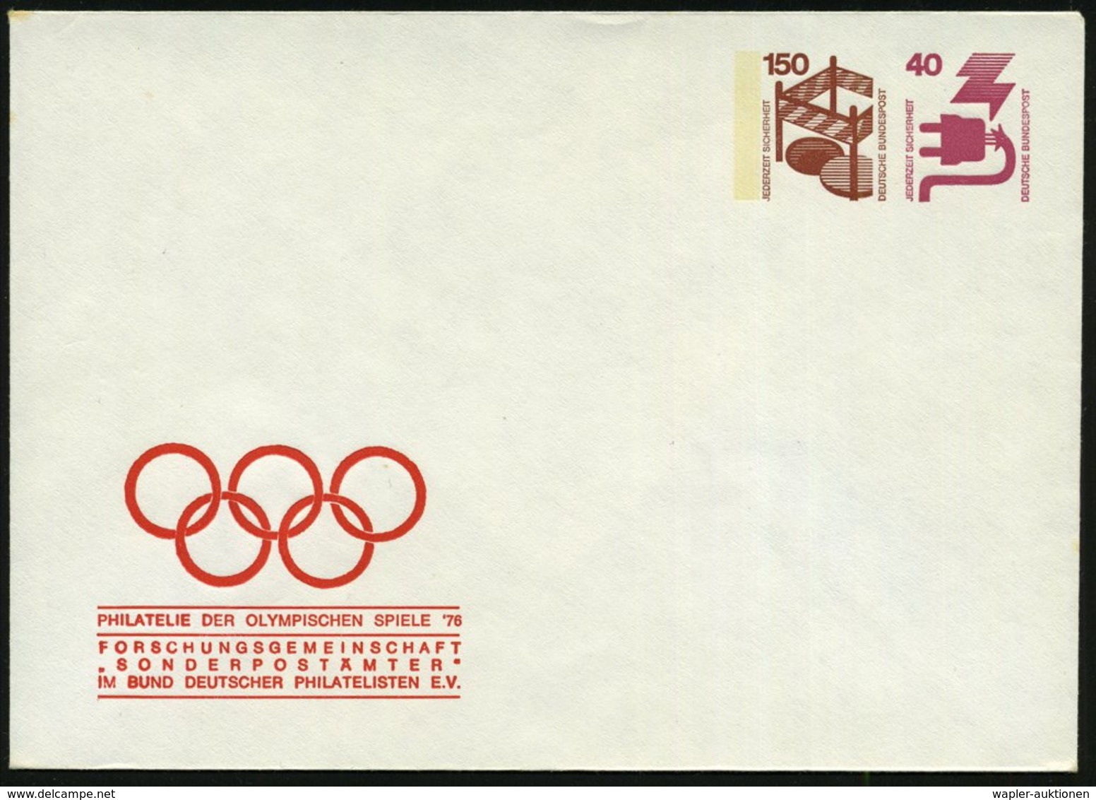 1976 B.R.D., PU 150 + 40 Pf. Unfall: PHILATELIE DER OLYMPISCHEN SPIELE '76 (Olympia-Ringe) Ungebr. (Mi.PU 97) - Olympisc - Other & Unclassified