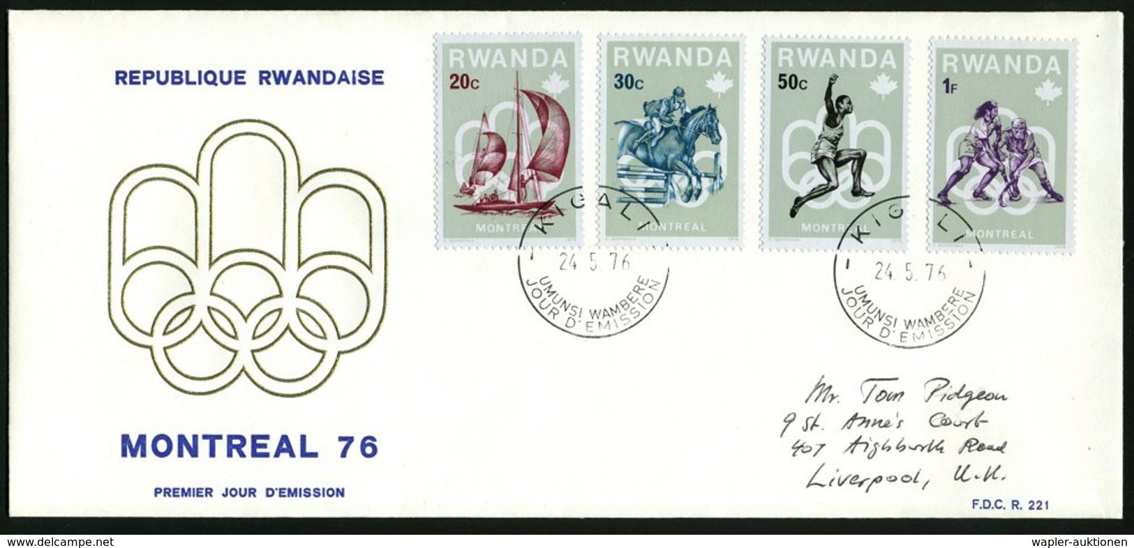 1976 (24.5.) RUANDA, Olympische Sommerspiele Montreal, Kompl. Satz (div. Sportarten) 2 Übersee-FDC-Sonderumschläge, 2 Be - Andere & Zonder Classificatie