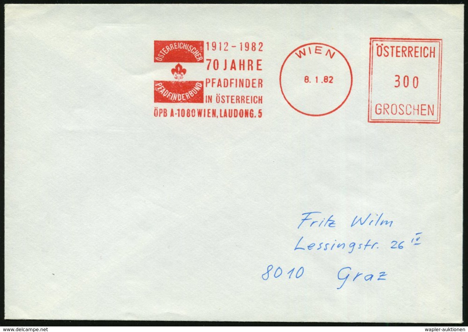 1982 (8.1.) ÖSTERREICH, Absender-Freistempel: WIEN, 1912 - 1982, 70 JAHRE PFADFINDER.. (Lilie) Inl.-Brief Auf Vordruckbr - Other & Unclassified