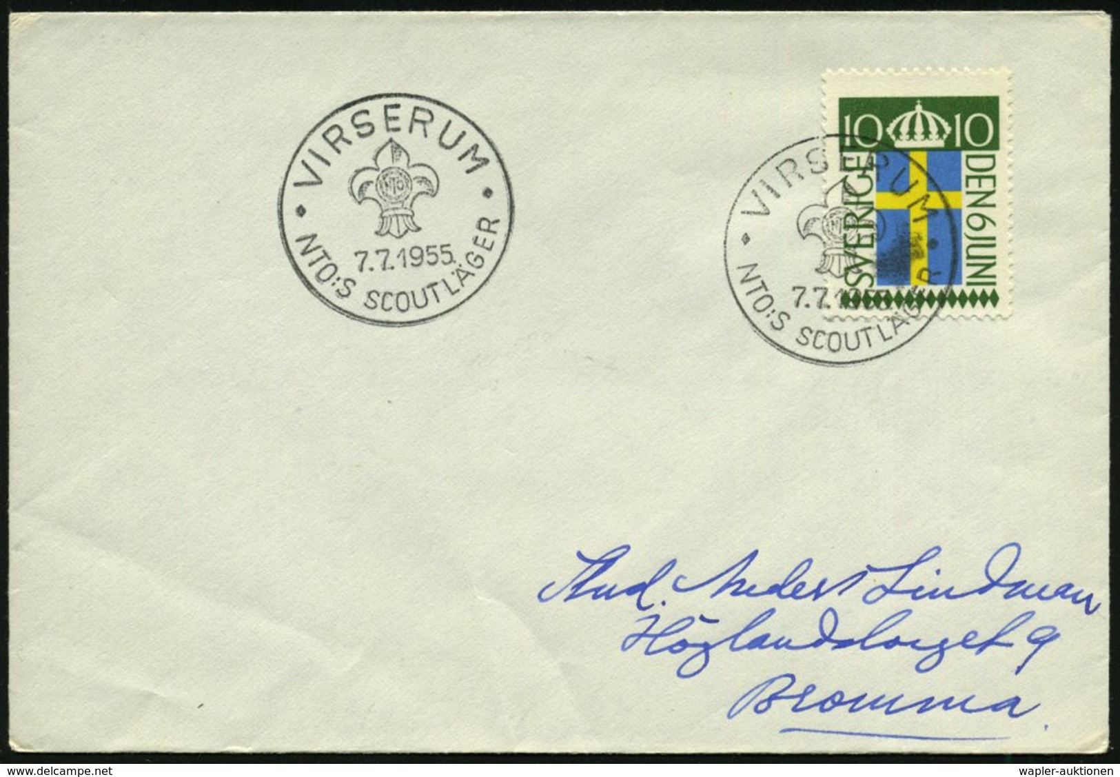 1955 (7.7.) SCHWEDEN, Sonderstempel: VIRSERUM, NTO:S SCOUTLÄGER (Lilie) = Pfadfinder-Lager, Inl.-Brief - Pfadfinder, St. - Other & Unclassified