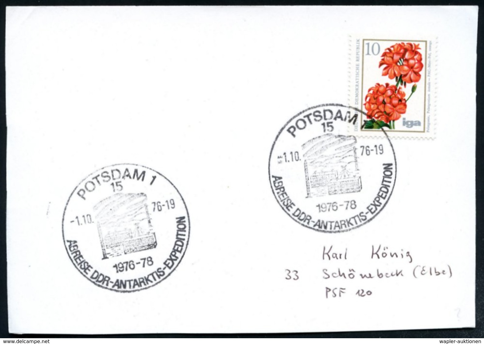 1976 (1.10.) 15 POTSDAM 1, Sonderstempel: ABREISE DDR-ANTARKTIS-EXPEDITION (Antarktisstation) Inl.-Karte - Polarpost: An - Other & Unclassified