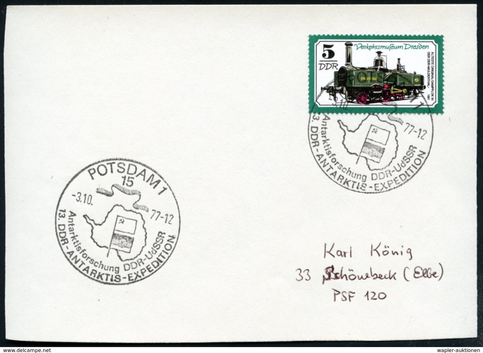 1977 (3.10.) 15 POTSDAM 1, Sonderstempel: Antarktisforschung DDR - UdSSR, 13. DDR-ANTARKTIS-EXPEDITION (Flaggen Vor Anta - Other & Unclassified