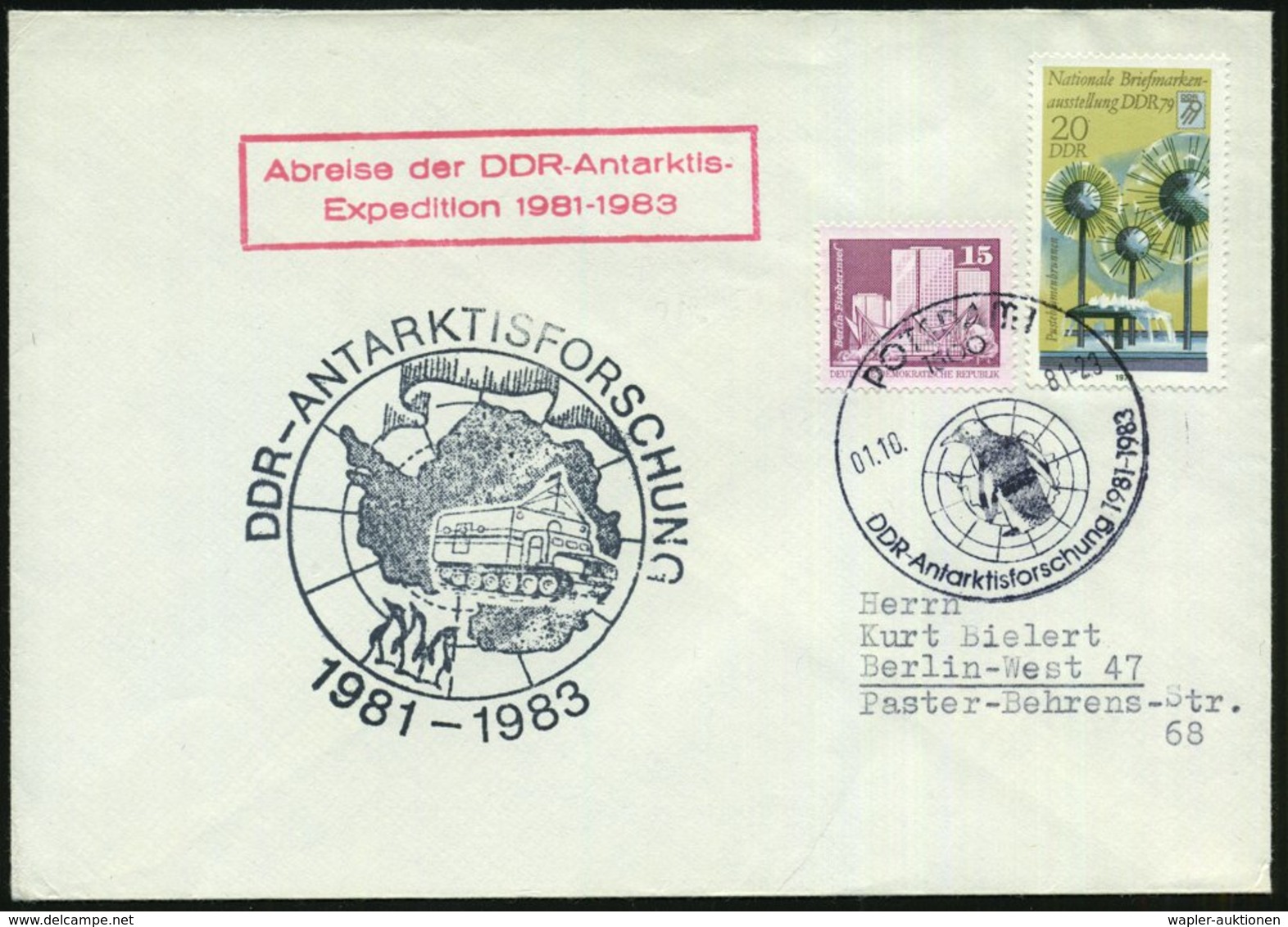 1981 (1.10.) 1500 POTSDAM 1, Sonderstempel: DDR-Antarktisforschung 1981 - 1983 (Pinguin Vor Antarktiskarte) + Nebenstemp - Other & Unclassified