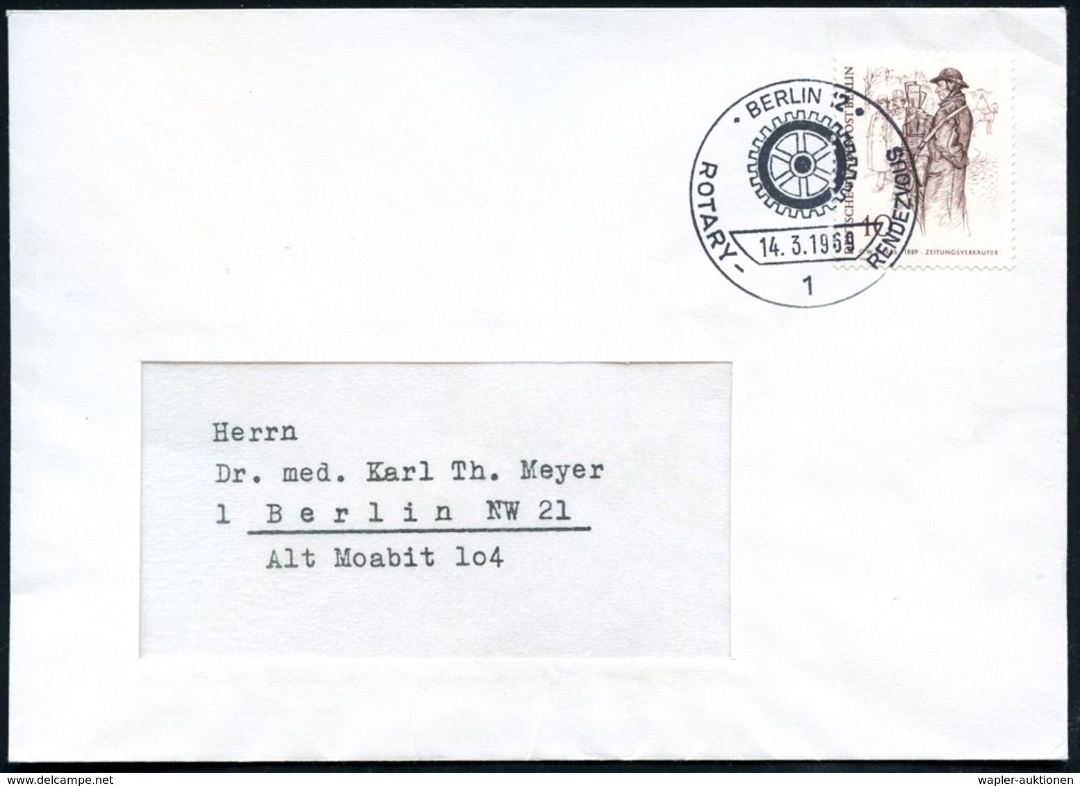 1969 (14.3.) 1 BERLIN 12, Sonderstempel: ROTARY-RENDEZVOUS (Rotary-Logo) Ortsbrief (Bo.1477) - Rotary - Other & Unclassified