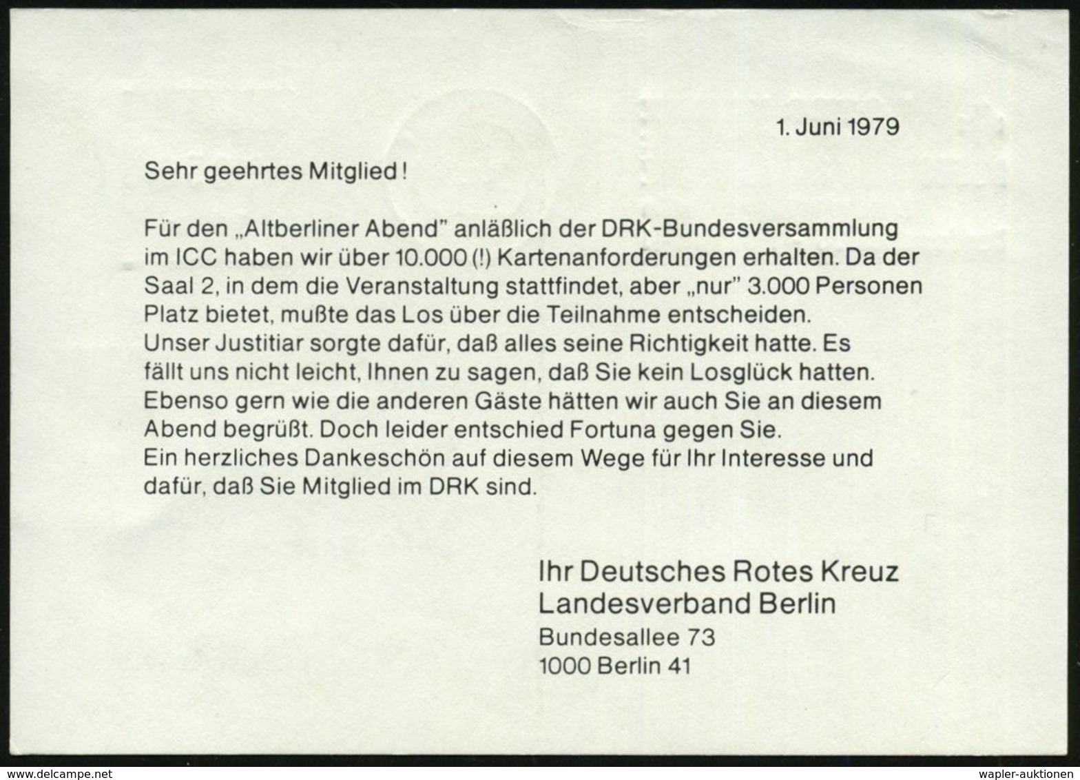 1979 (1.6.) 1000 BERLIN 41, Absender-Freistempel: ROTES KREUZ überall U. Jederzeit, DRK Landesverband Berlin.. (Kreuz) O - Other & Unclassified
