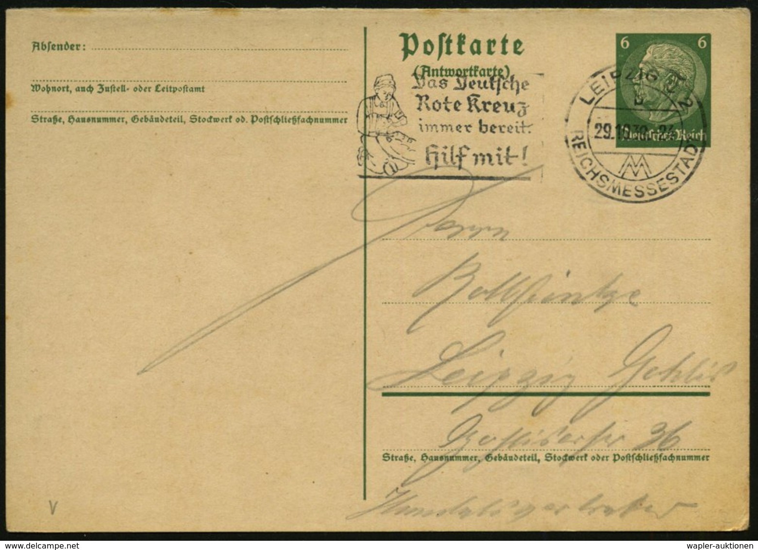 1939 (29.10.) LEIPZIG C 2, REICHSMESSESTADT, Maschinen-Werbestempel: Das Deutsche Rote Kreuz Immer Bereit.. (Rotkreuz-Sc - Other & Unclassified