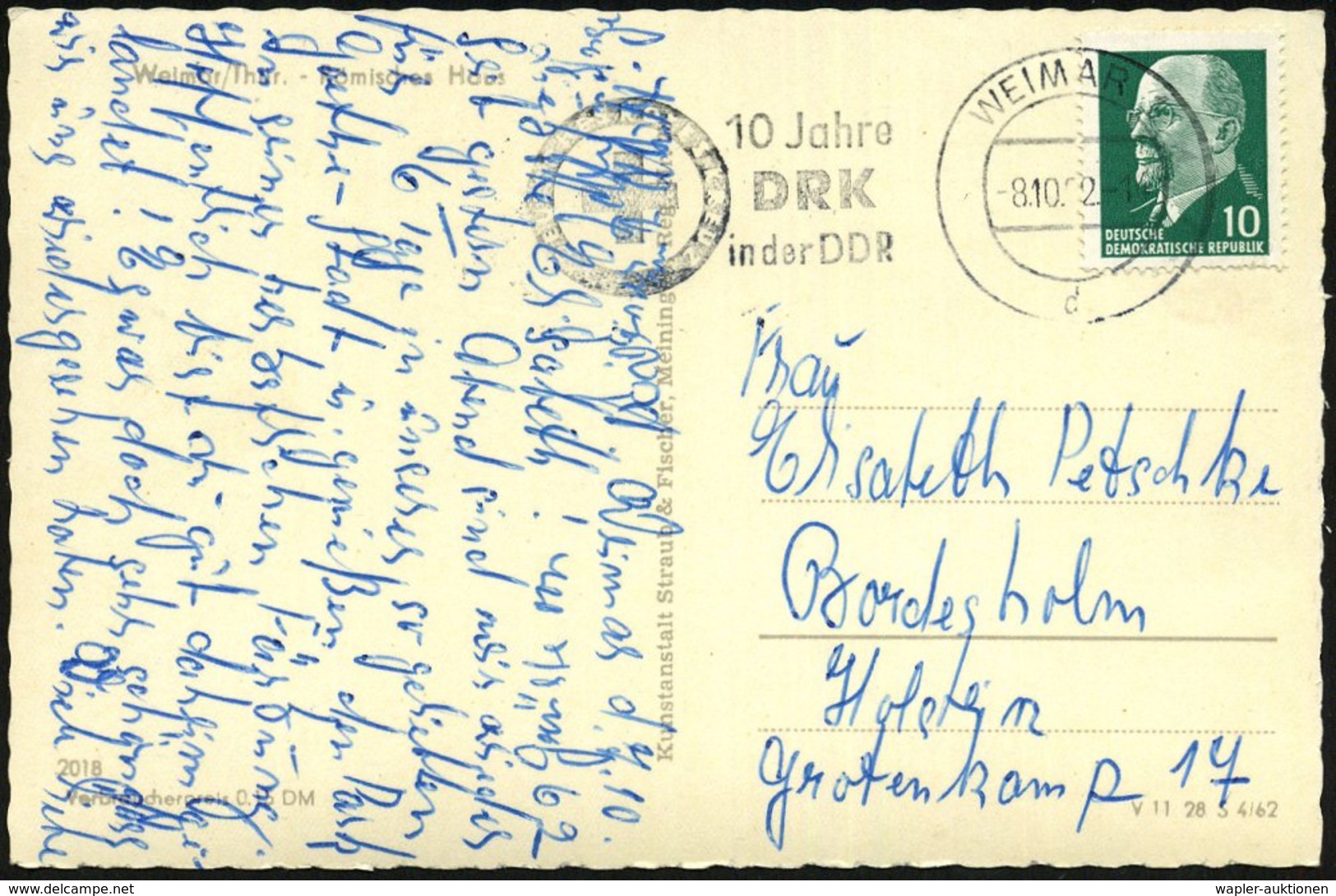 1962 (8.10.) WEIMAR 1, Maschinen-Werbestempel: DEUTSCHES ROTES KREUZ, 10 Jahre DRK Der DDR, S/ W.-Foto-Ak.: Römisches Ha - Other & Unclassified