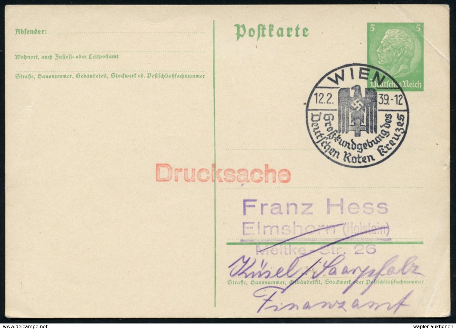 1939 (12.2.) WIEN, Großkundgebung Des Deutschen Roten Kreuzes (NS-Rotkreuz-Adler) Recht Eckbugspur) Klar Gest. Inl.-Kart - Sonstige & Ohne Zuordnung