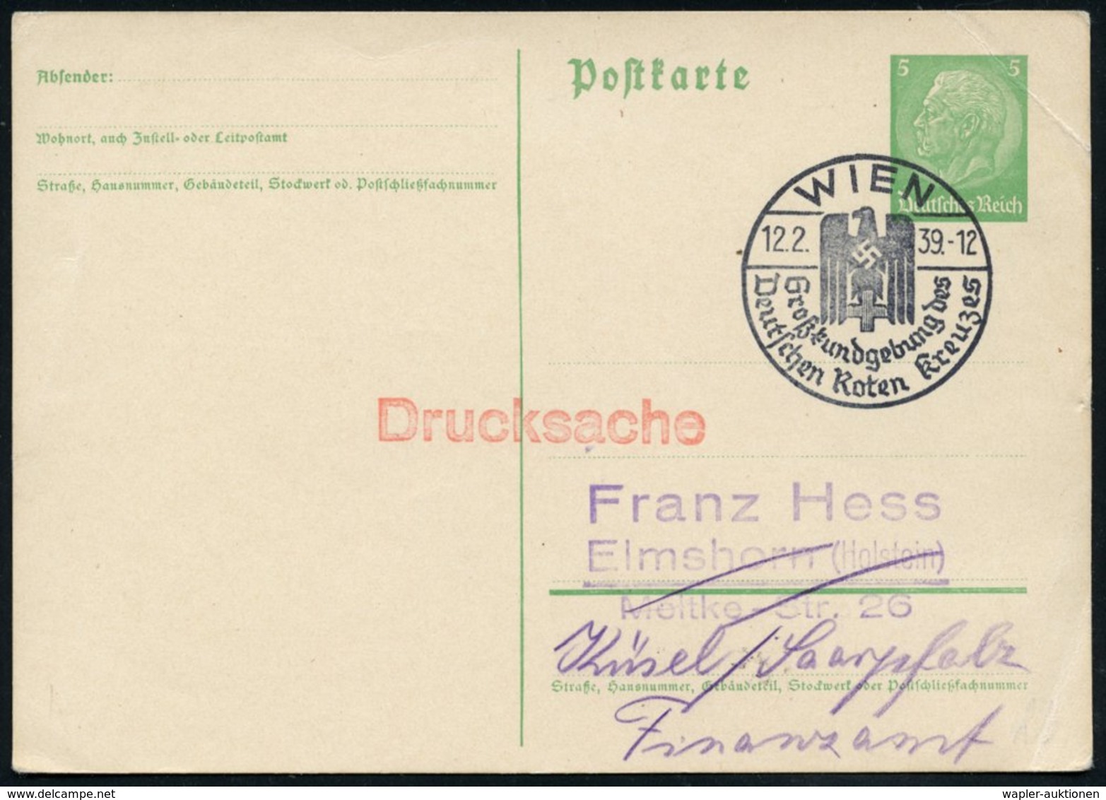 1939 (12.2.) WIEN, Großkundgebung Des Deutschen Roten Kreuzes (NS-Rotkreuz-Adler) Recht Eckbugspur) Klar Gest. Inl.-Kart - Other & Unclassified