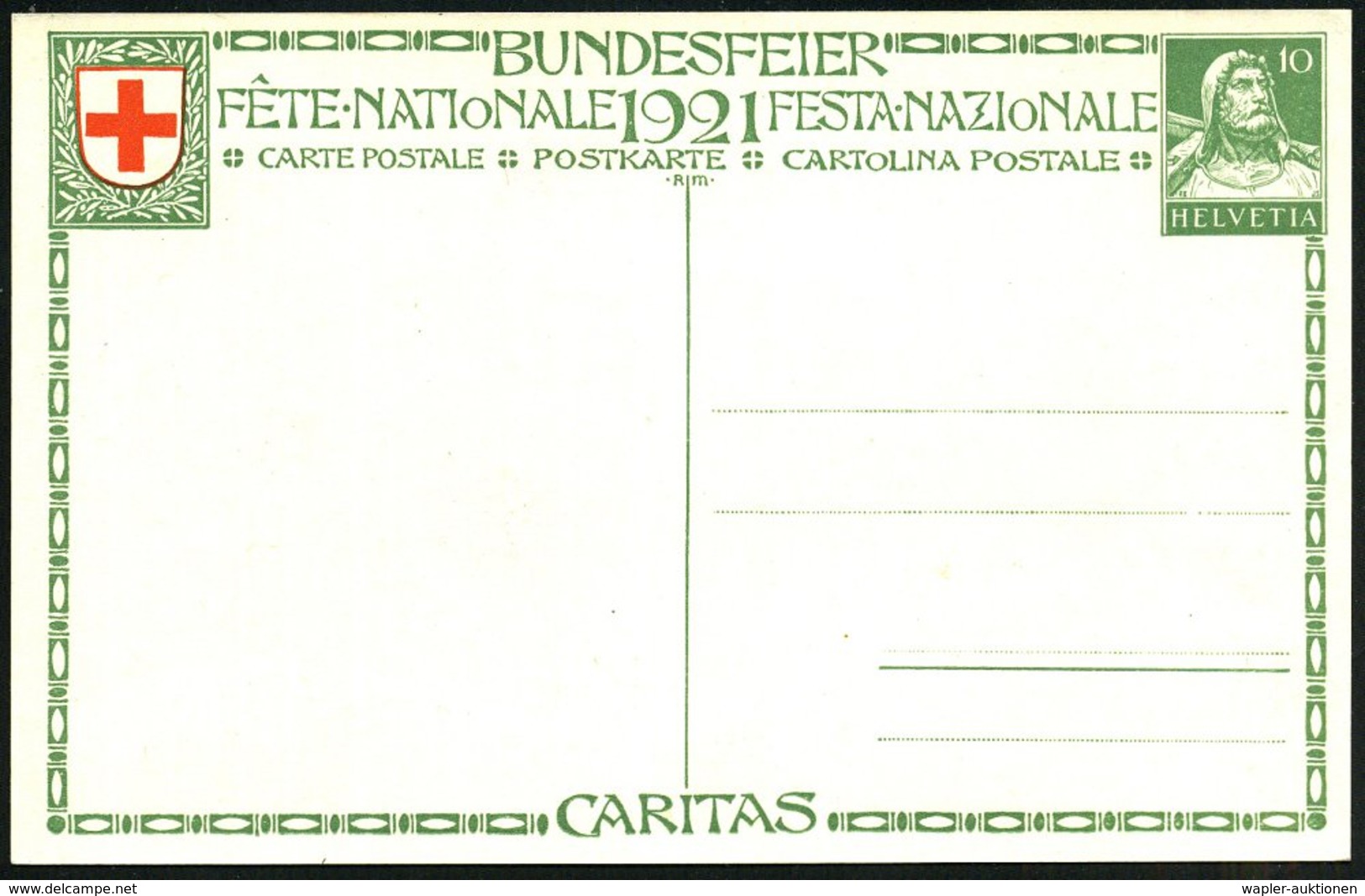 1921 SCHWEIZ, 10 C. Sonder-Ganzsache Tell, Grün: BUNDESFEIER = Rotkreuz-Kinder-Krankenschwester (u. Alpenveilchen) Ungeb - Other & Unclassified