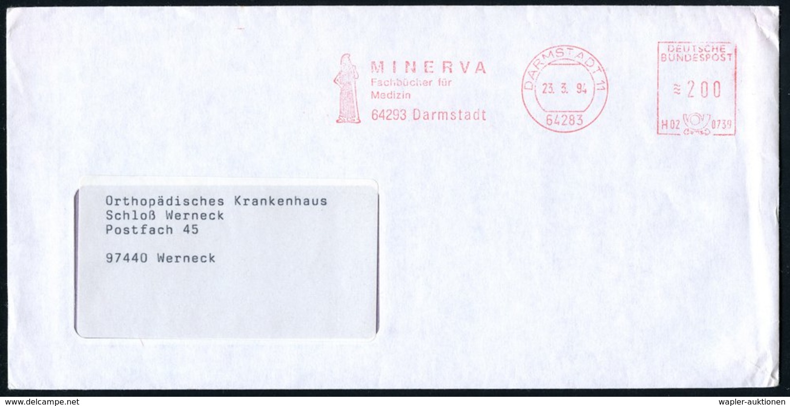 1994 64283 DARMSTADT 11, Absender-Freistempel: MINERVA, Fachbücher Für Medizin.. (Figur Der Minerva) Fernbrief - Medizin - Sonstige & Ohne Zuordnung