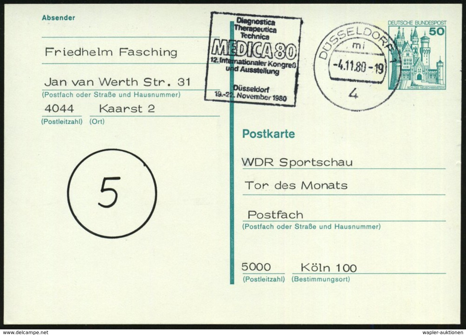 1980 (4.11.) 4 DÜSSELDORF 1, Maschinen-Werbestempel: Diagnostica, Therapeutica, Technica, MEDICA 80.. , Bedarfskarte (Bo - Other & Unclassified