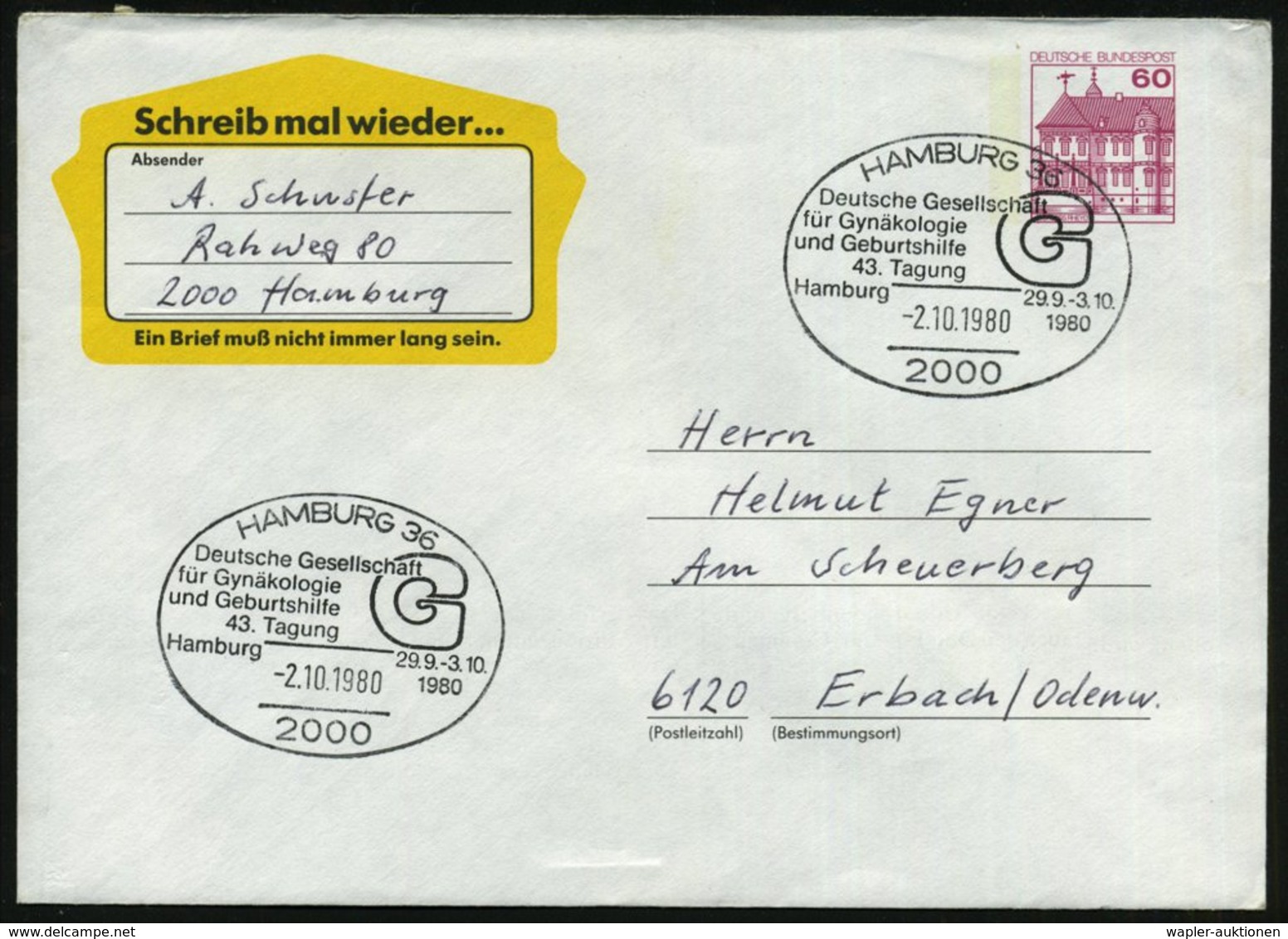 1980 (2.10.) 2000 HAMBURG 36, Sonderstempel: Deutsche Gesellschaft Für Gynäkologie U. Geburtshilfe, 43. Tagung.. , Inl.- - Other & Unclassified