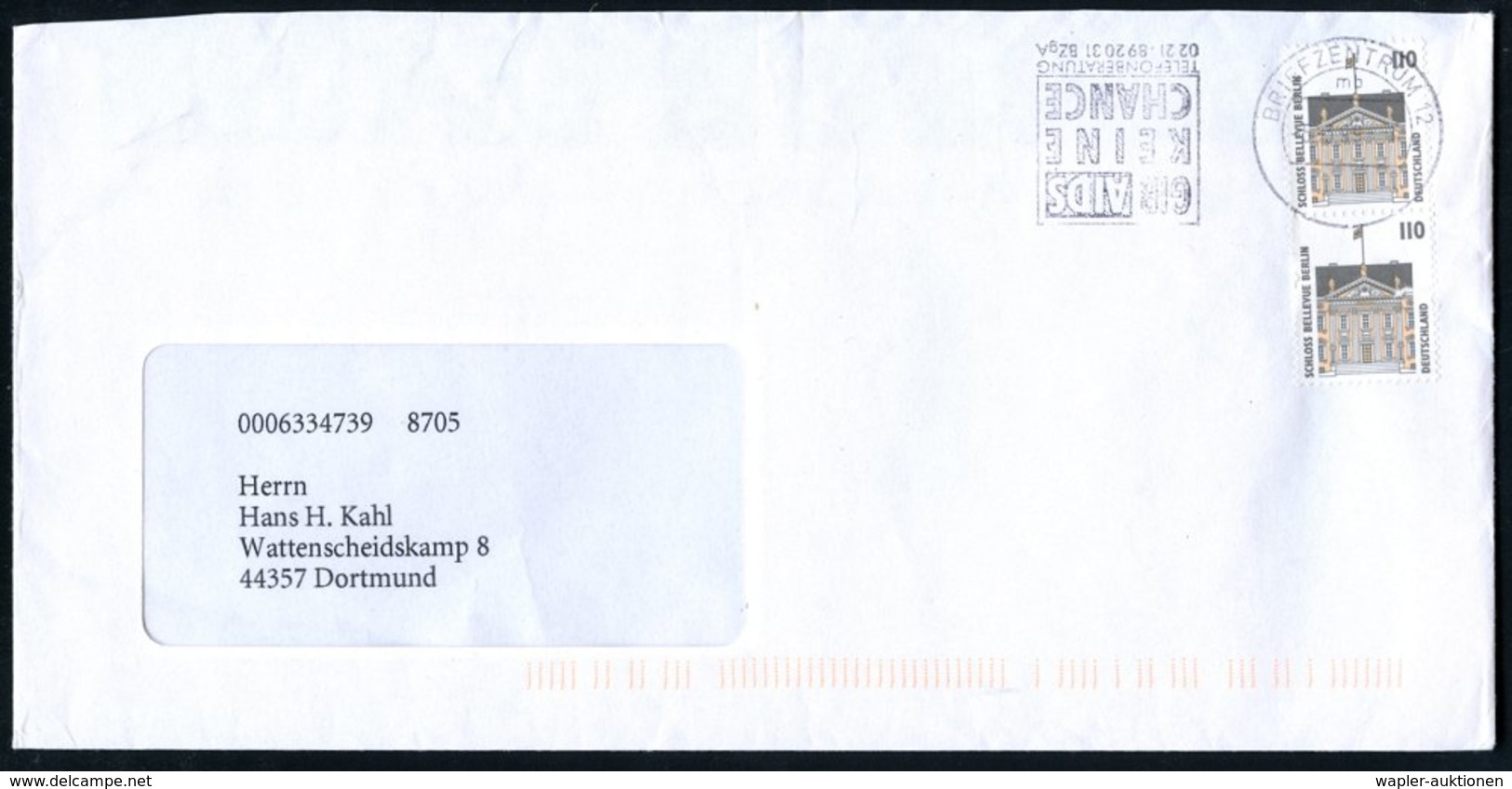 1999 (5.3.) Berlin, Maschinen-Werbestempel: BRIEFZENTRUM 12: GIB AIDS KEINE CHANCE.., Werbeeinsatz  K O P F S T E H E N  - Other & Unclassified