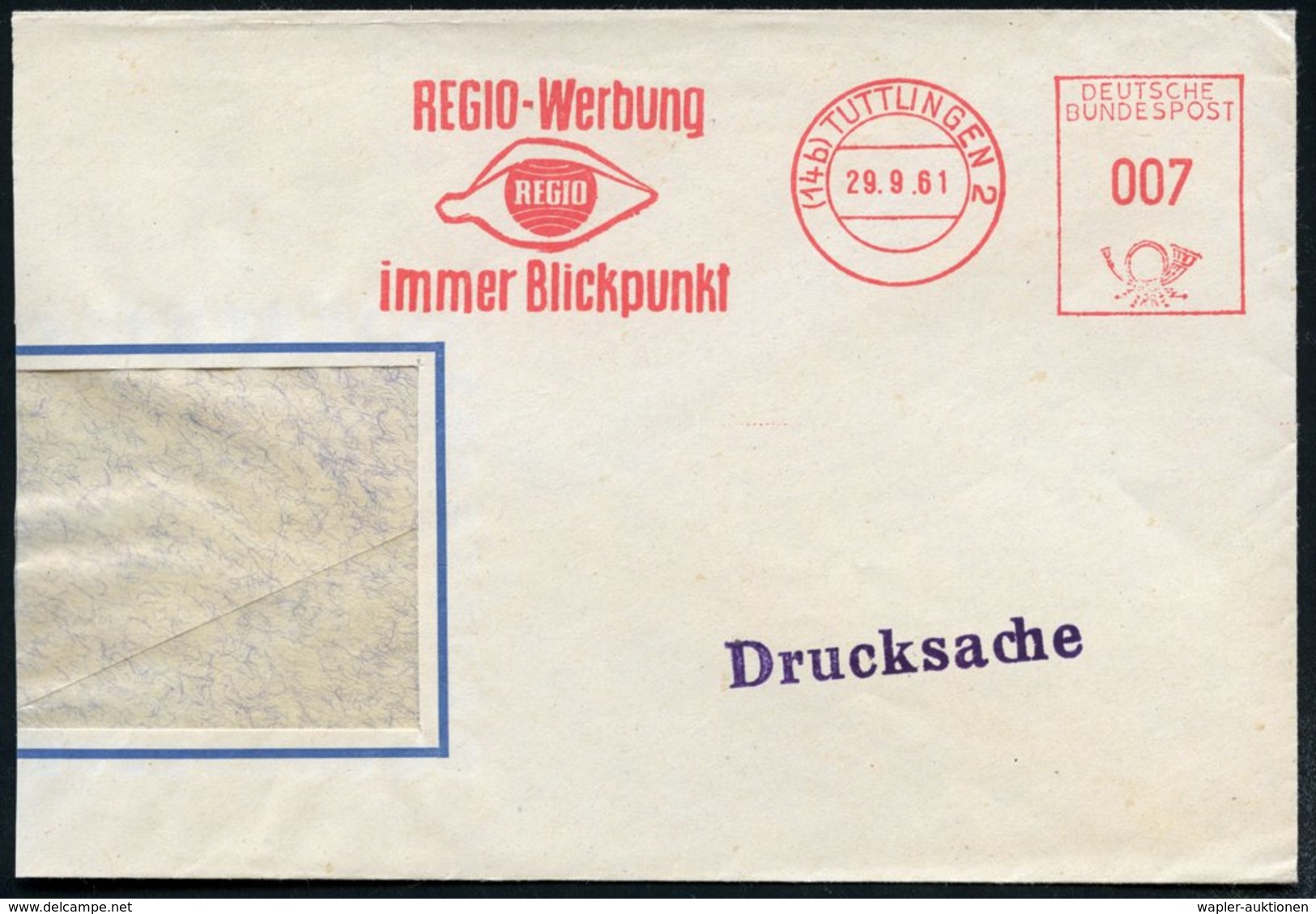 1961 (29.9.) (14 B) TUTTLINGEN 2, Absender-Freistempel: REGIO-Werbung Immer Blickpunkt = Auge, Teilbrief - Blindheit, Au - Other & Unclassified