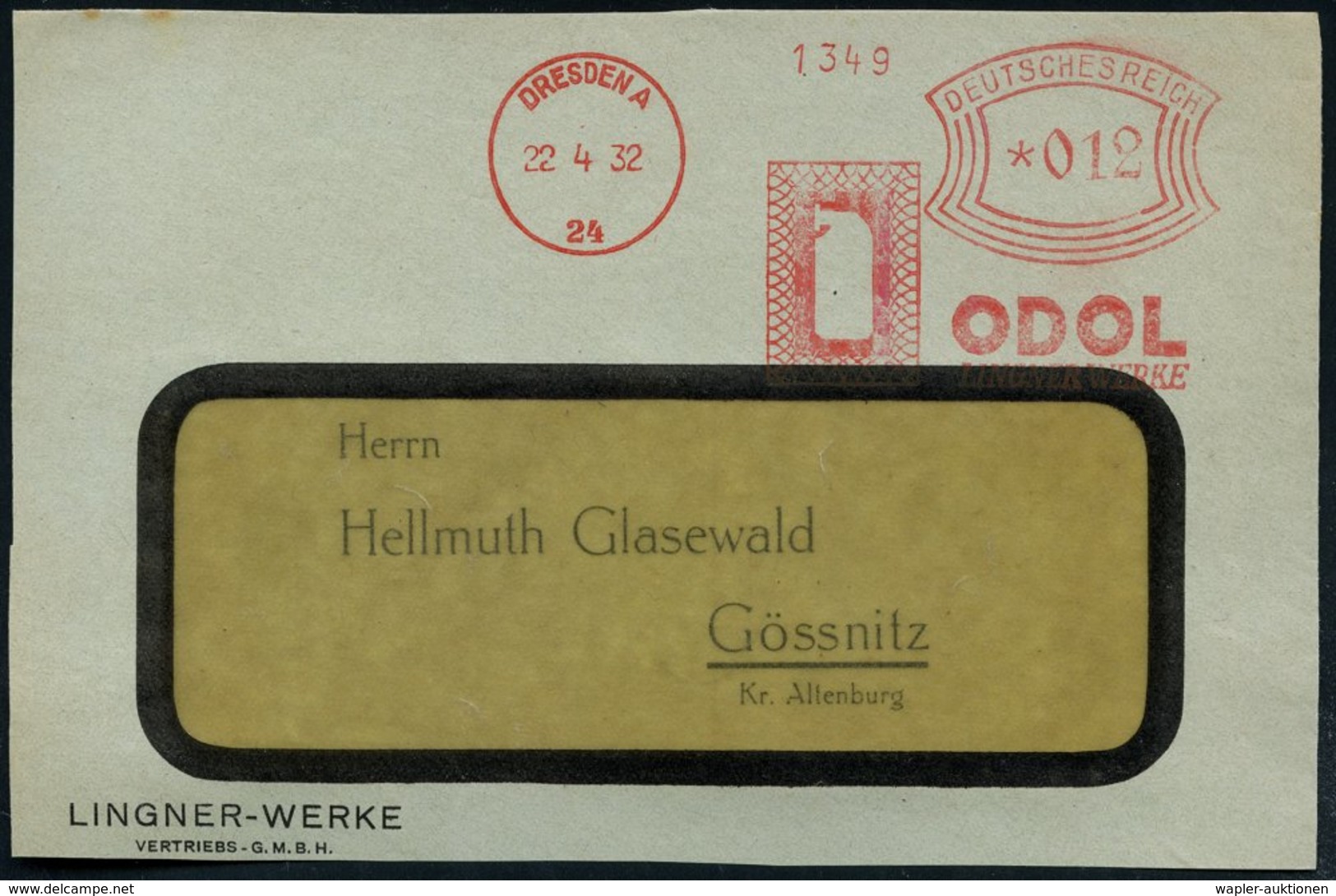 1932 (22.4.) DRESDEN A 24, Absender-Freistempel: ODOL (= Fa. K. A. Lingner, Erfinder Des Mundwassers War Richard Seifert - Autres & Non Classés