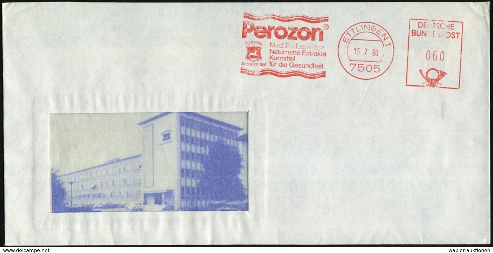 1980 (16.7.) 7505 ETTLINGEN 1, Absender-Freistempel: Perozon, ..Naturreine Extrakte, Kurmittel Für Die Gesundheit (Logo) - Altri & Non Classificati