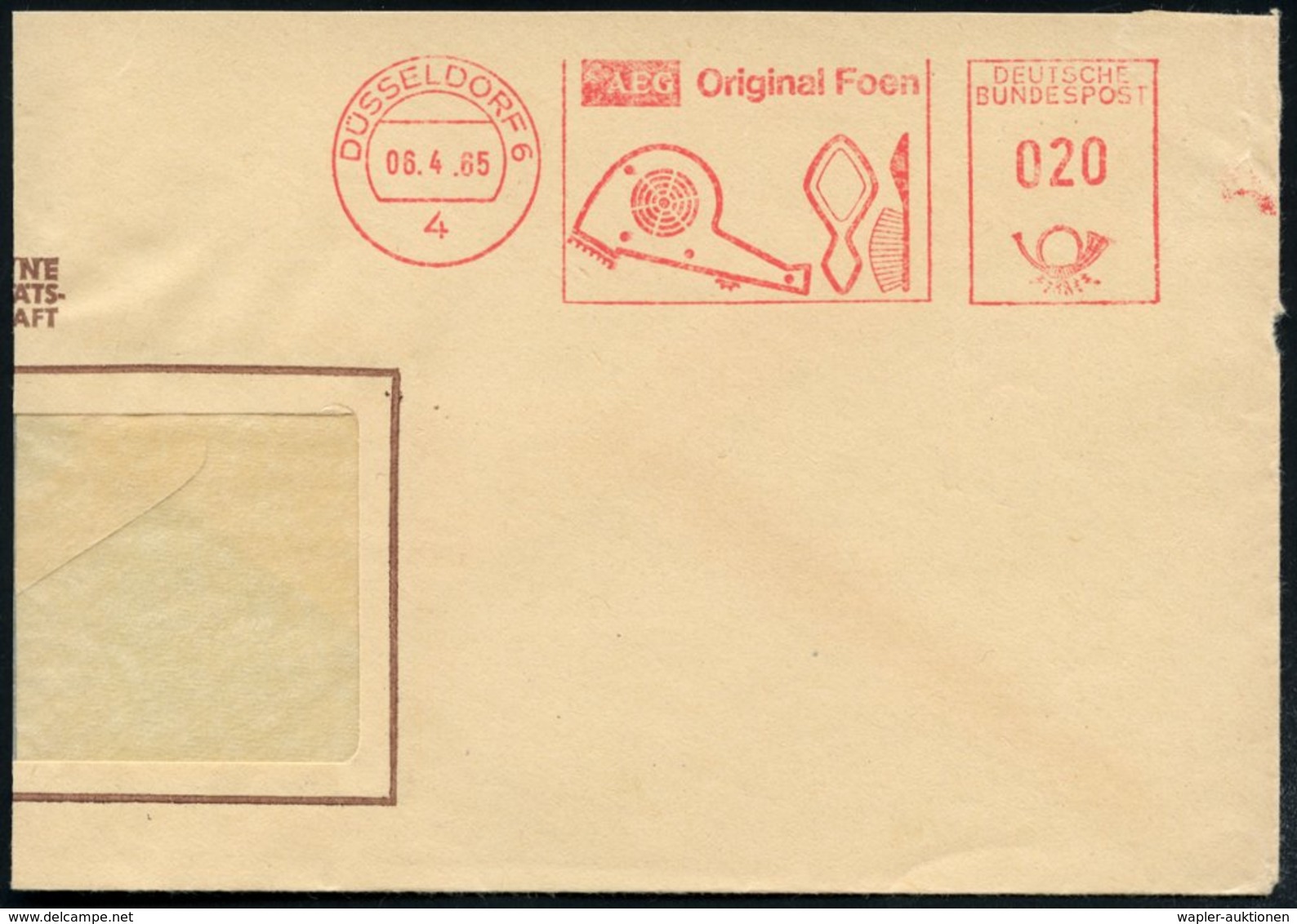 1965 (6.4.) 4 DÜSSELDORF 6, Absender-Freistempel: AEG Original Foen = Elektro-Fön, Spiegel, Haarbürste, Teil-Firmenbrief - Other & Unclassified