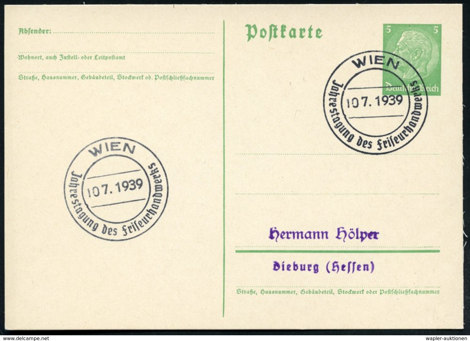 1939 (Juli) WIEN, Sonderstempel: Jahrestagung Des Friseuhandwerks, Inl.-Karte (Bo.42) - Friseur, Haar & Kosmetik / Haird - Altri & Non Classificati