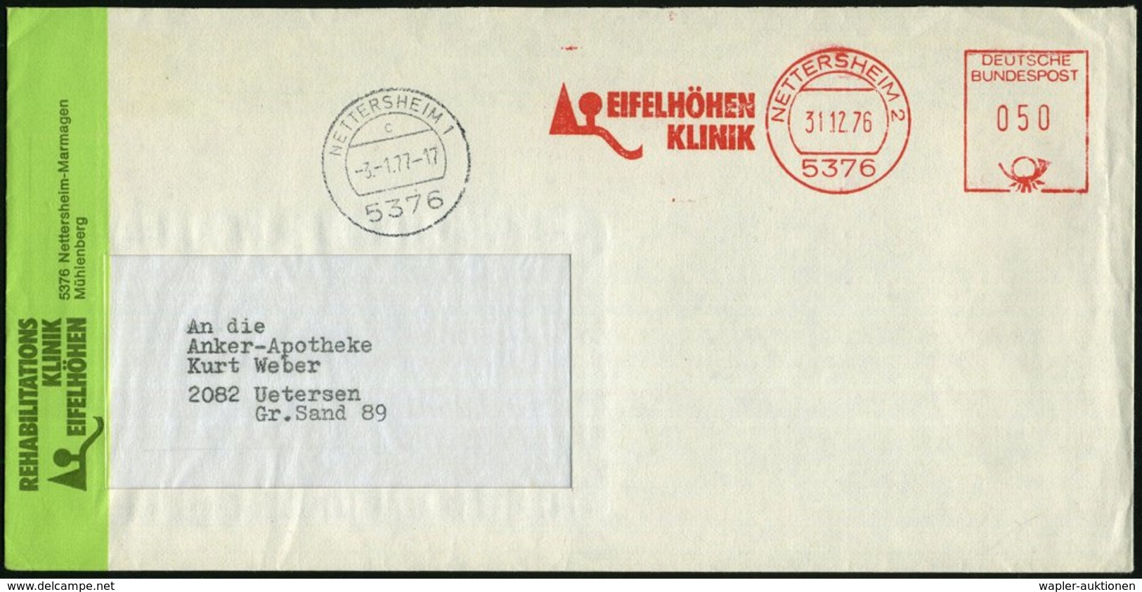 1976 (31.12.) 5376 Nettersheim 2, Absender-Freistempel: EIFELHÖHENKLINIK (Logo) Motivgleicher Firmenbrief: REHABILITATIO - Other & Unclassified