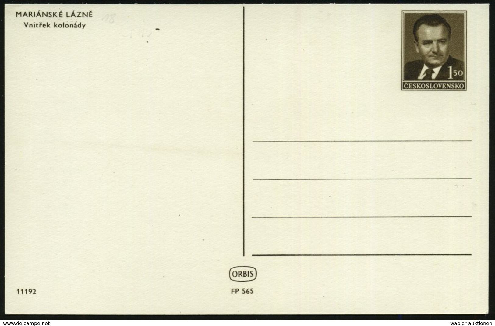 1950 TSCHECHOSLOWAKEI, 1,50 Kc. Bild-Ganzsache, Gottwald: Marienbad (Wandelhalle) Ungebr. (Pofis.CPH.3/20) - Kurorte & H - Sonstige & Ohne Zuordnung