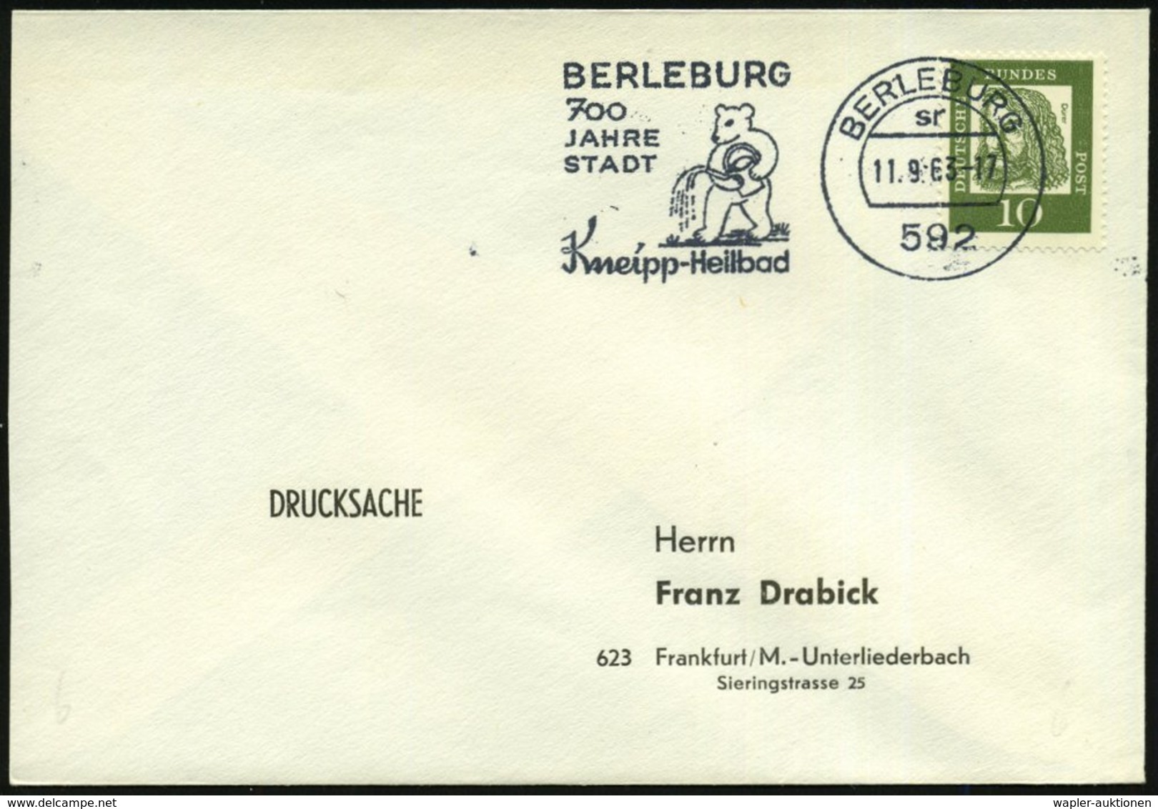 1963/76 592 BAD BERLEBURG, 2 Verschiedene Maschinen-Werbestempel: 700 JAHRE STADT, Kneipp-Heilbad (je Bär Mit Gießkanne) - Other & Unclassified