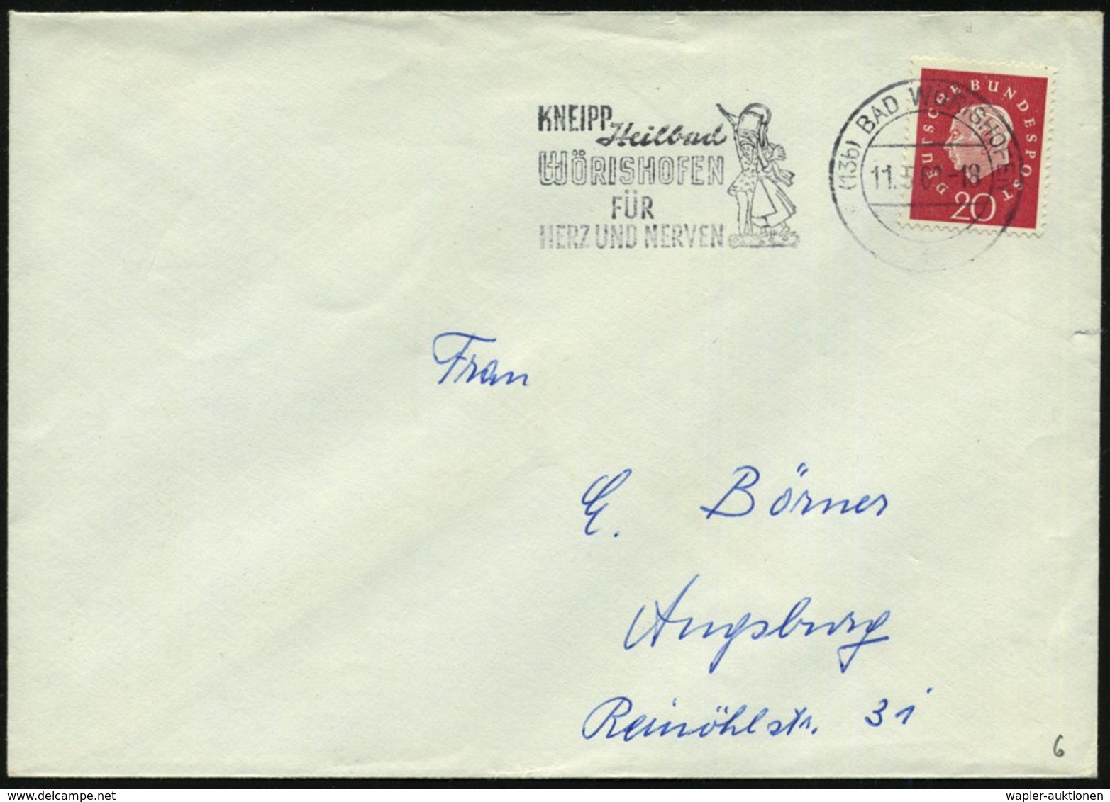 1960 (11.5.) (13 B) BAD WÖRISHOFEN, Maschinen-Werbestemepl: KNEIPP Heilbad.. FÜR HERZ U. NERVEN (2 Frauen Mit Kneipp-Kan - Other & Unclassified