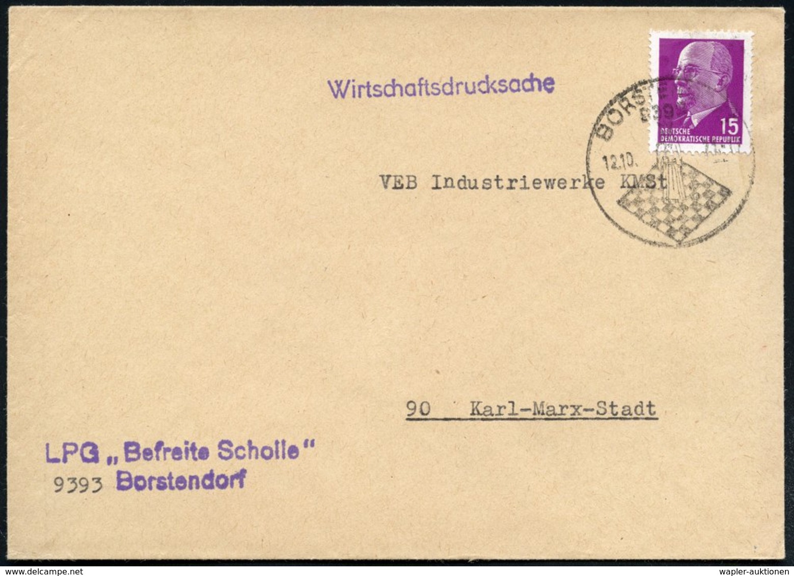 1971 (12.10.) 9393 BORSTENDORF, Hand-Werbestempel Ohne Text = König Auf Schachbrett + Abs.-Stempel: LPG "Befreite Scholl - Other & Unclassified