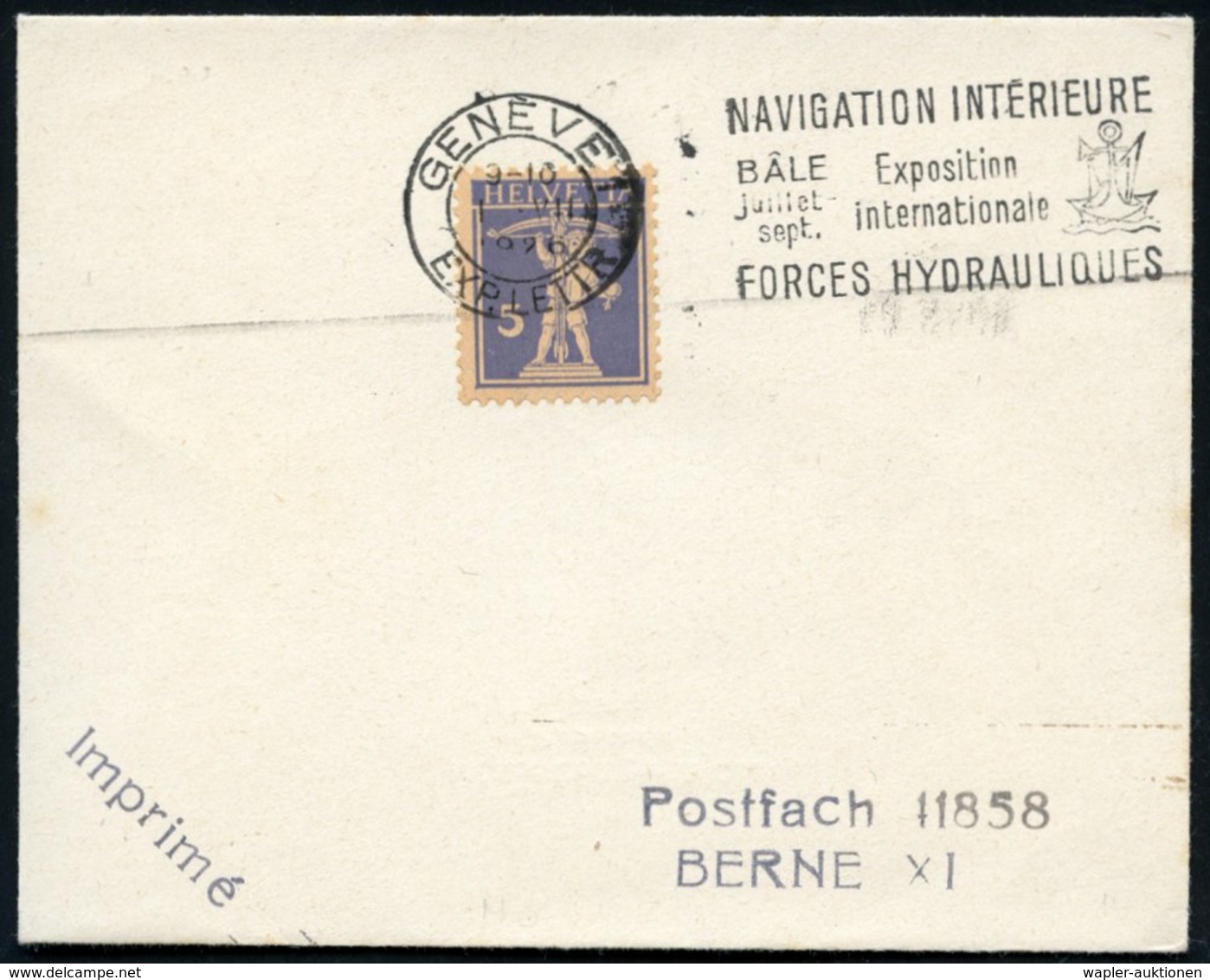1926 (1.7.) SCHWEIZ, Maschinen-Werbestempel: GENEVE 1: NAVIGATION INTERIEURE, BALE.. Expos. Internationale FORCES HYDRAU - Other & Unclassified