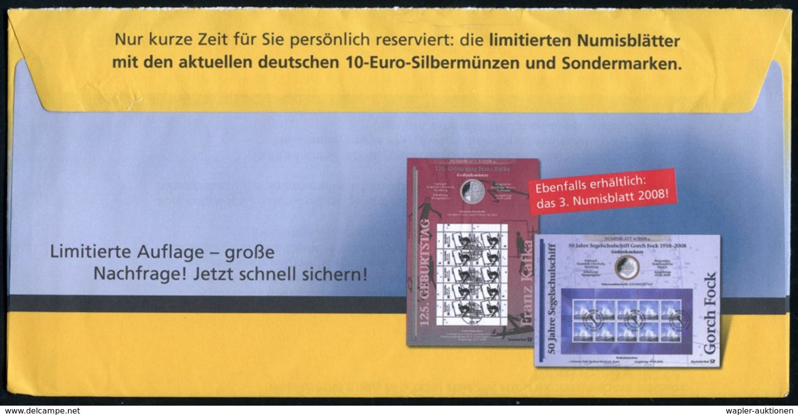 2008 (4.8.) 92637 WEISEN I.D. OPF., 90 C. Postdienst-Umschlag Blume: 10 Euro-Silbermünze "50 Jahre Gorch Fock" (rs. Rekl - Sonstige & Ohne Zuordnung