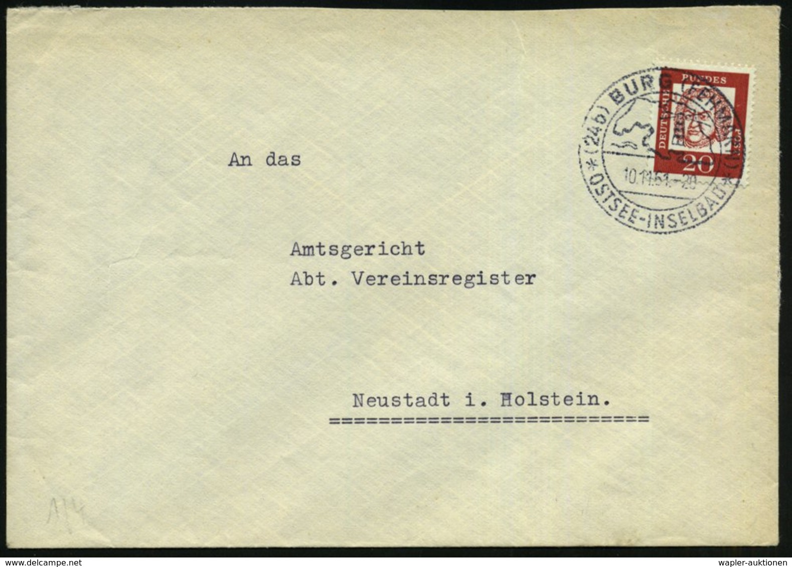 1961 (10.11.) (24 B) BURG (FEHMARN), Handwerbestempel: OSTSEE-INSELBAD (Landkarte Mit Leuchtturm) Bedarfsbrief (Bo.1) -  - Sonstige & Ohne Zuordnung