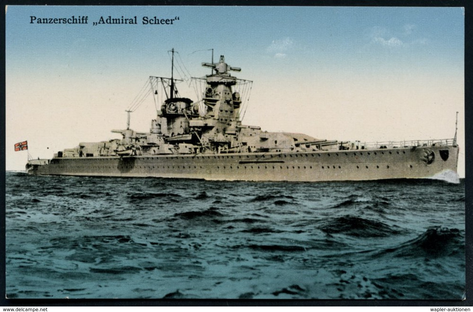 1935 (ca.) DEUTSCHES REICH, Colorierte Foto-Ak.: Panzerschiff "Admiral Scheer" (Stapellauf 1.4. 1933, Indienststellung 1 - Other & Unclassified