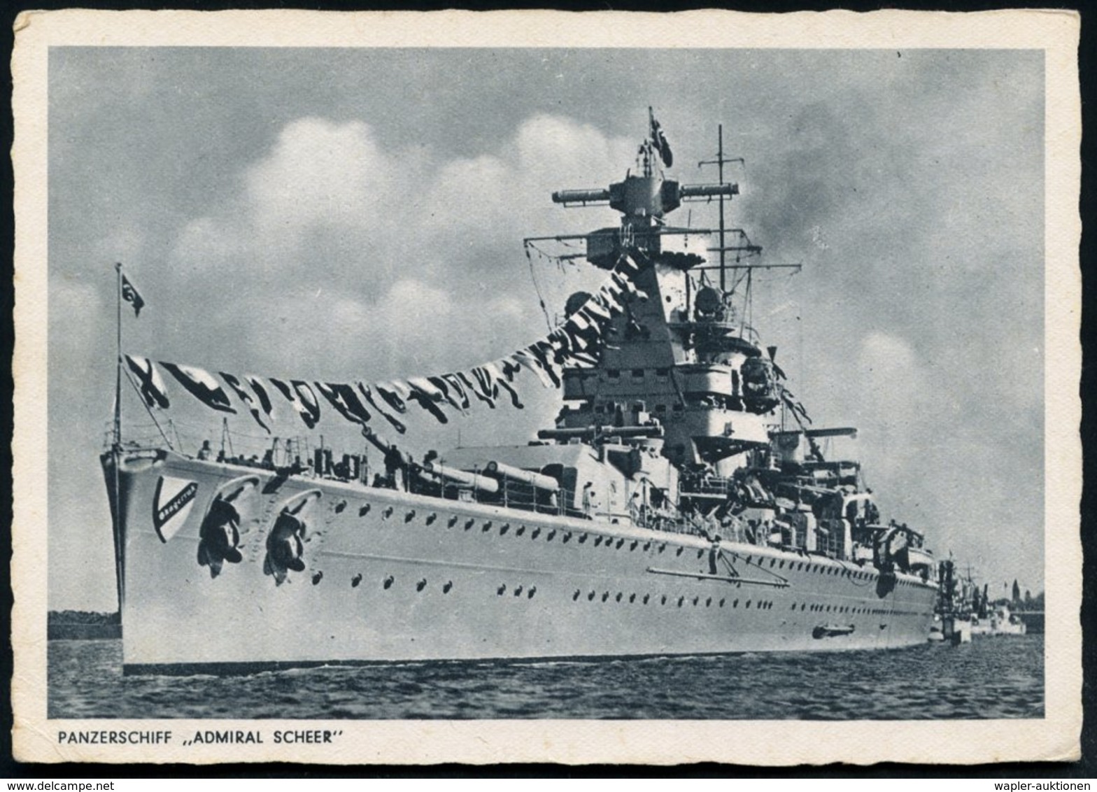 1938 (ca.) DEUTSCHES REICH, S/ W.- Kupferdruck-Foto-Ak.: Panzerschiff "Admiral Scheer" (Stapellauf 1.4. 1933, Indienstst - Other & Unclassified